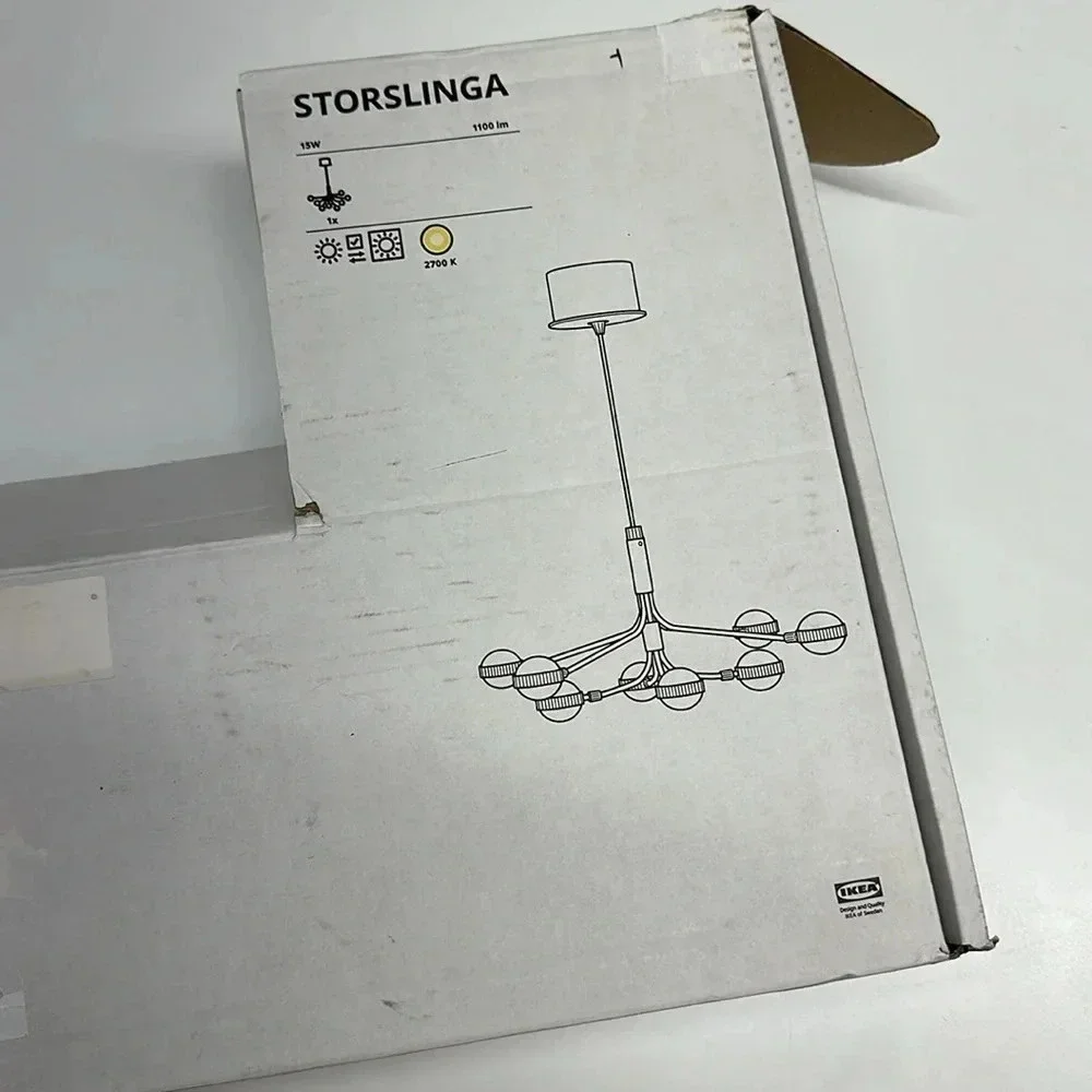 Ikea Storslinga LED Chandelier 8 Arm Ball Light Modern Fixture Black White New